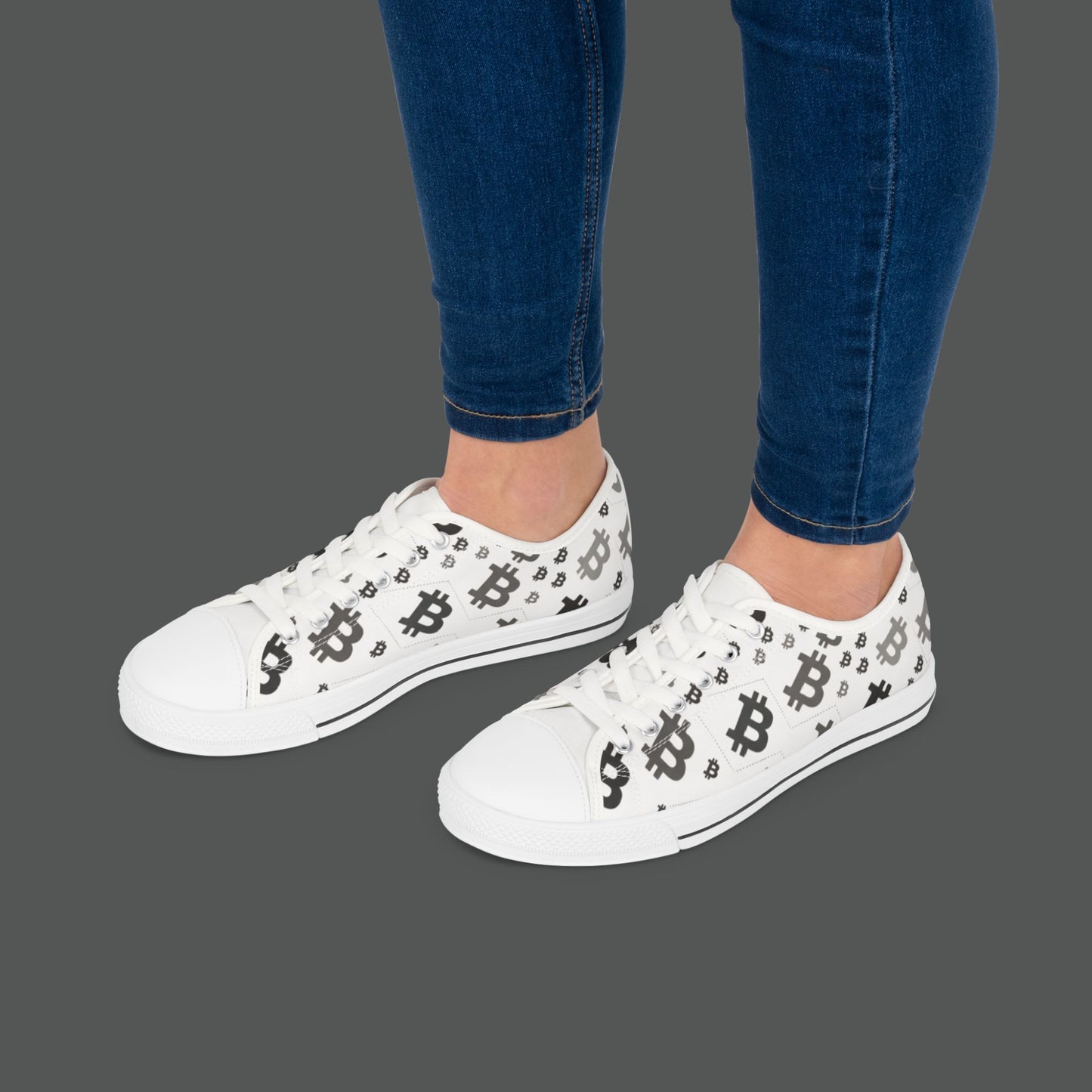 Bitcoin Pattern Low-Top Sneakers — Women's Crypto Logo Casual Shoes