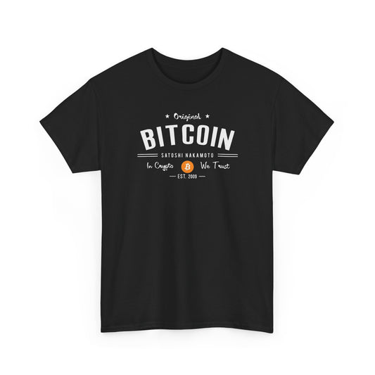 Bitcoin Vintage Logo Tee — 'In Crypto We Trust'