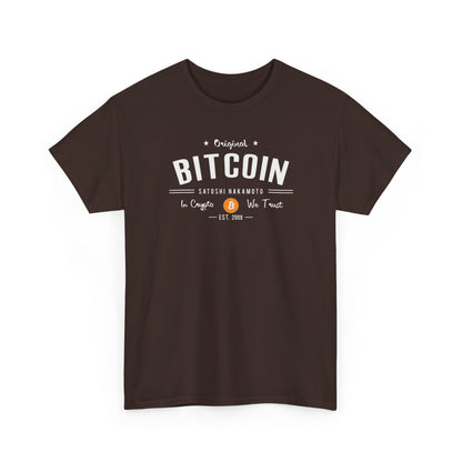 Bitcoin Vintage Logo Tee — 'In Crypto We Trust'