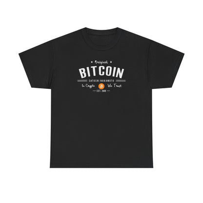 Bitcoin Vintage Logo Tee — 'In Crypto We Trust'