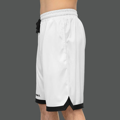 White shorts with black accents on a white background