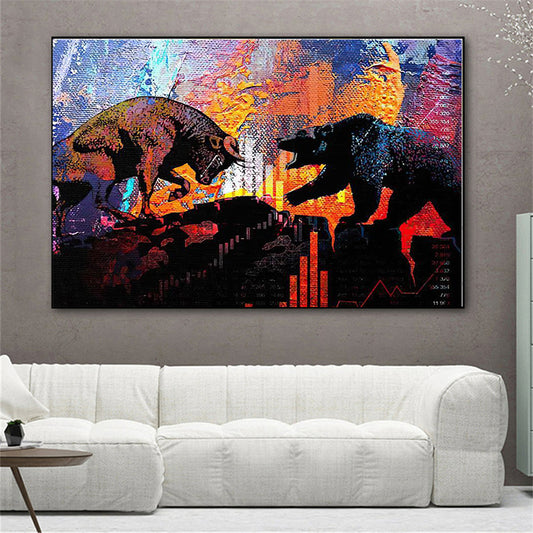 Bull Vs Bear Oil Painting Canvas