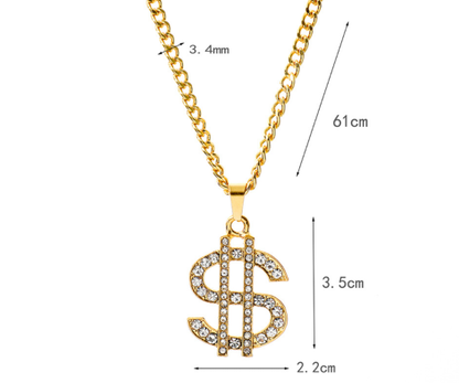 Gold/Diamond Dollar Sign Necklace/Pendant