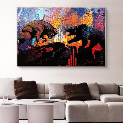 Bull Vs Bear Oil Painting Canvas