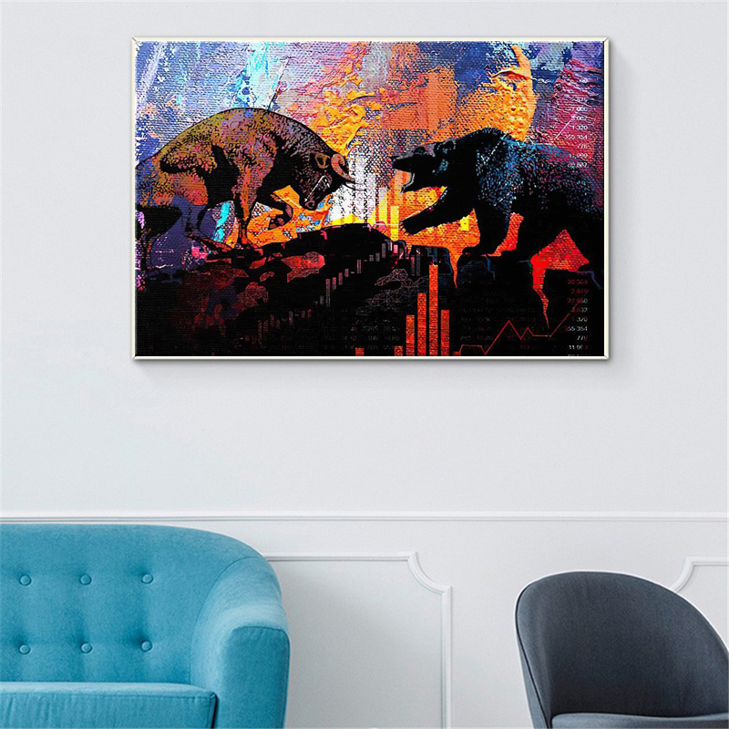 Bull Vs Bear Oil Painting Canvas