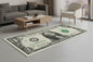 Living room with a dollar bill design rug